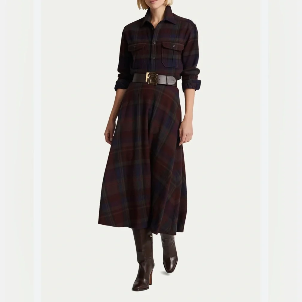 RALPH LAUREN PURPLE LABEL PLAID WOOL ERIKA CIRCLE SKIRT - Picture 4 of 17